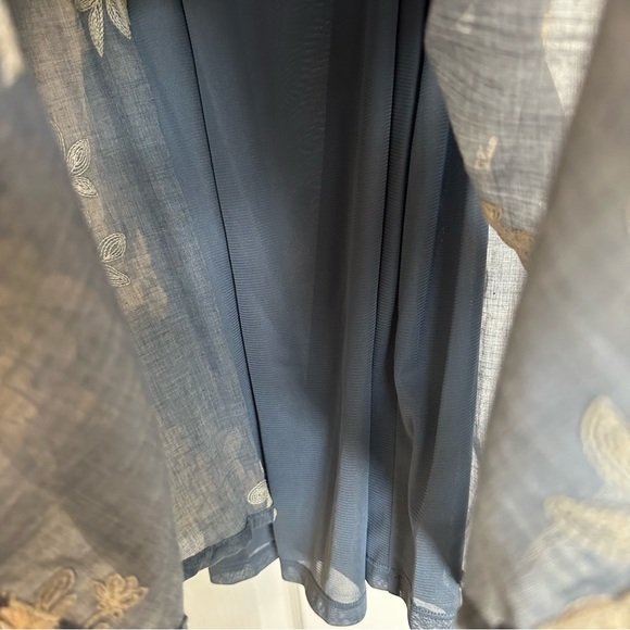 NWT Beige By Eci Embroidered Shirt Dress Floral Blue With Slip Size 4 - Picture 11 of 13